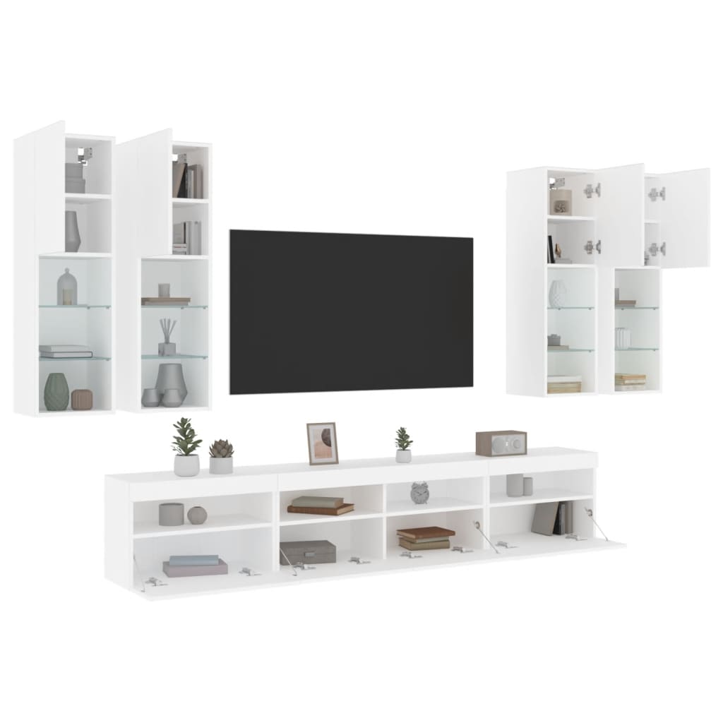 Ensemble de meubles TV muraux 7 pcs avec lumières LED blanc - XIOS