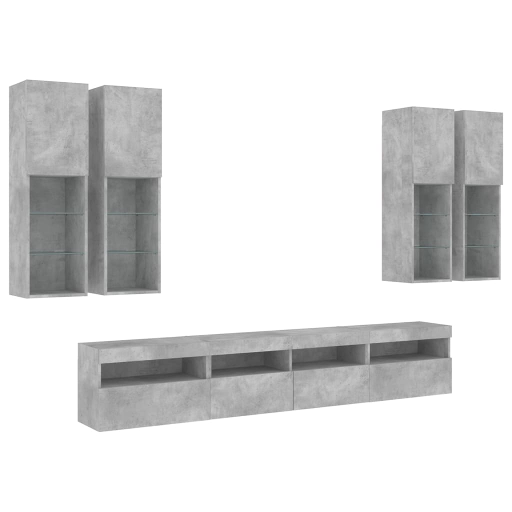 Ensemble de meubles TV muraux 7pcs et lumières LED gris béton