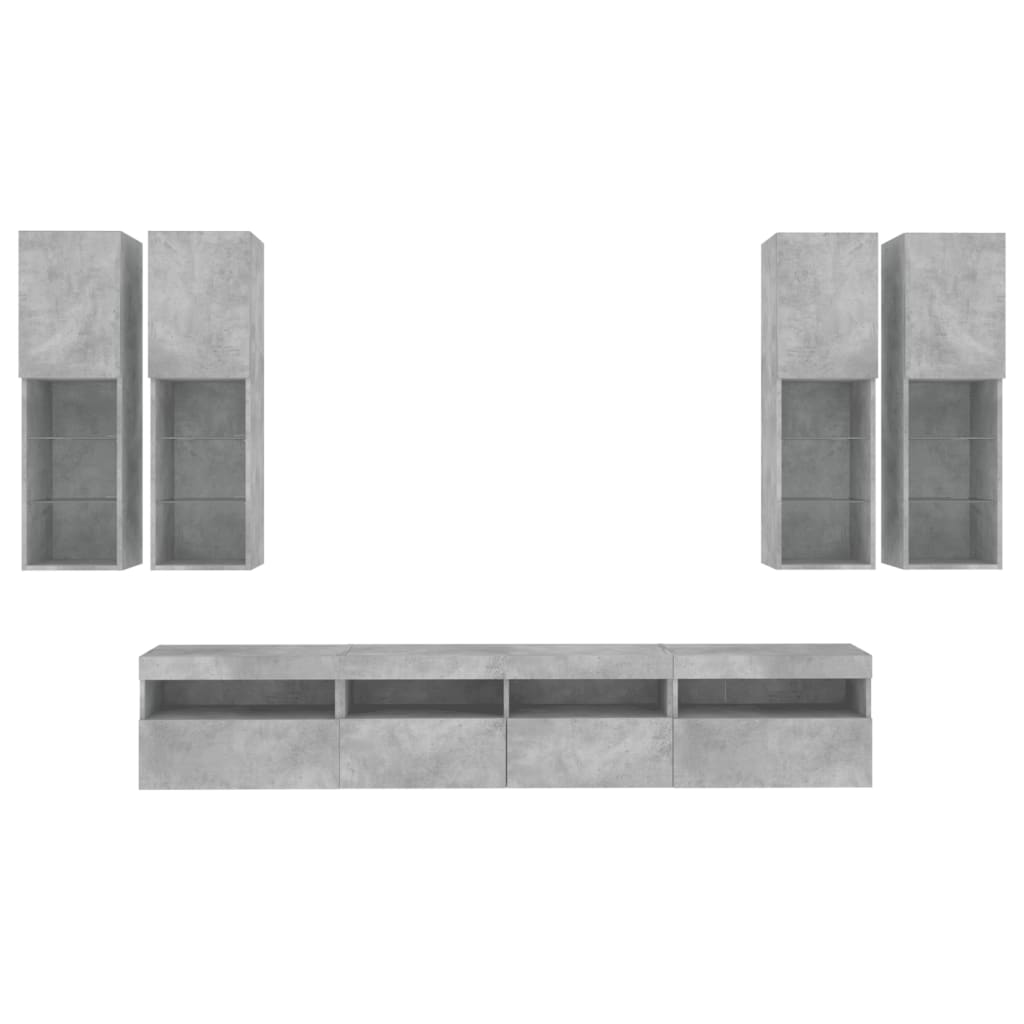Ensemble de meubles TV muraux 7pcs et lumières LED gris béton