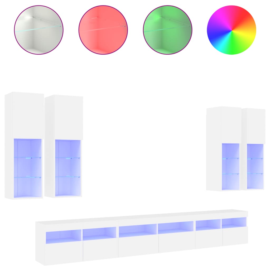 Ensemble de meubles TV muraux 7 pcs avec lumières LED blanc - XIOS