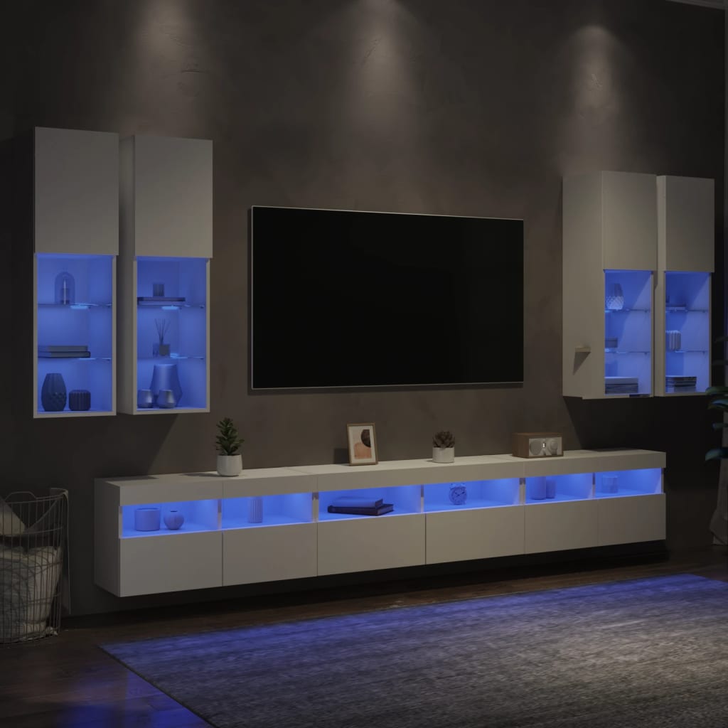 Ensemble de meubles TV muraux 7 pcs avec lumières LED blanc - XIOS