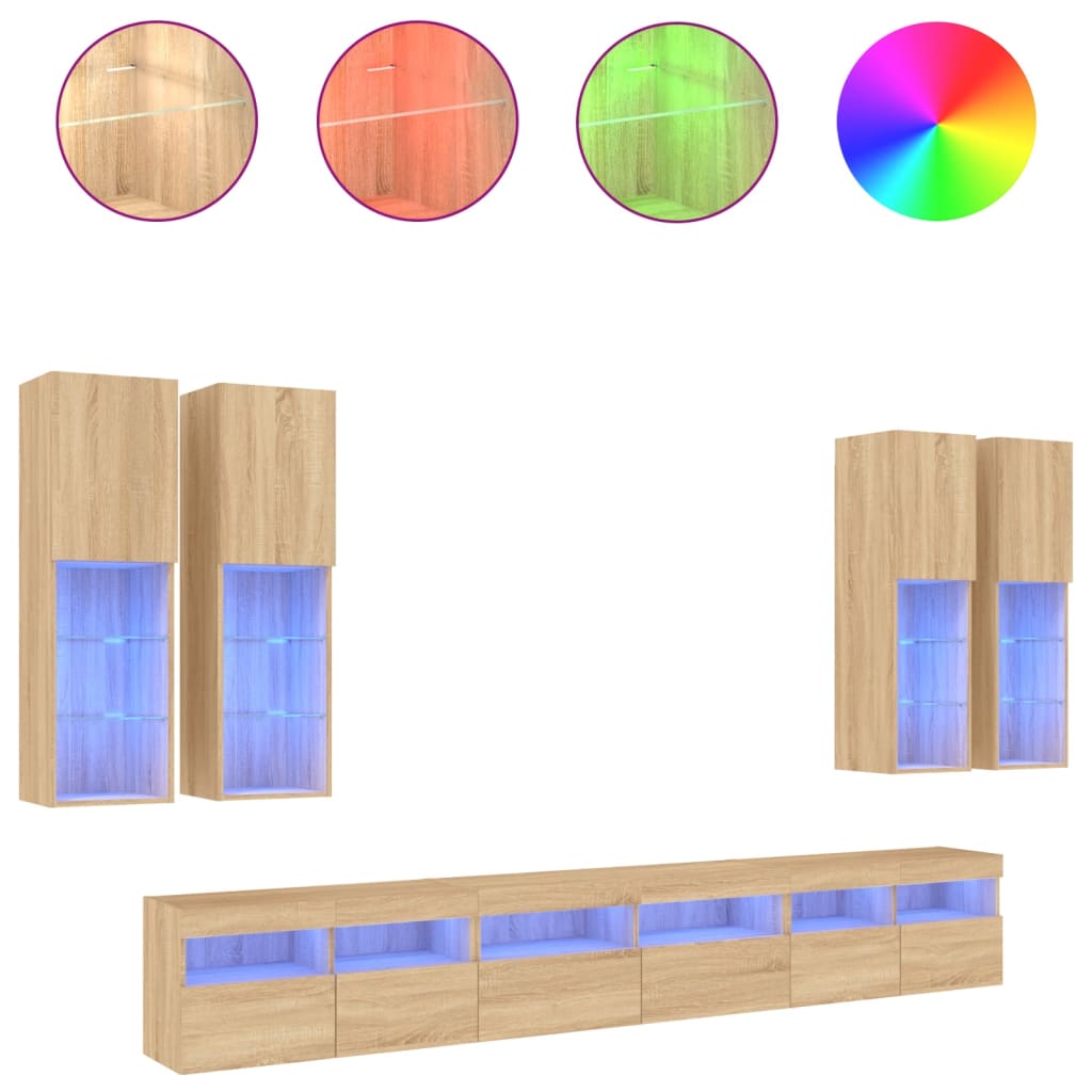 Ensemble de meubles TV muraux 7pcs et lumières LED chêne sonoma - XIOS