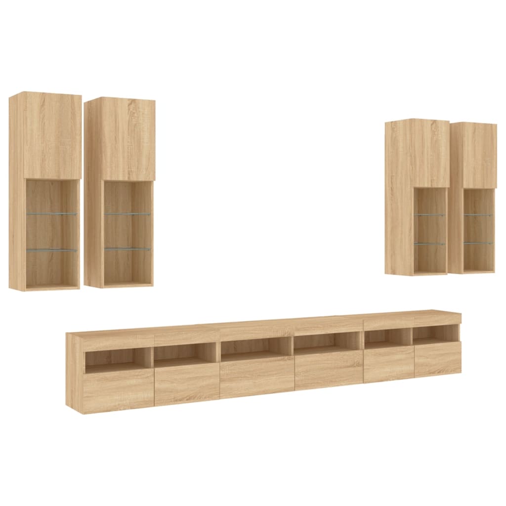 Ensemble de meubles TV muraux 7pcs et lumières LED chêne sonoma - XIOS