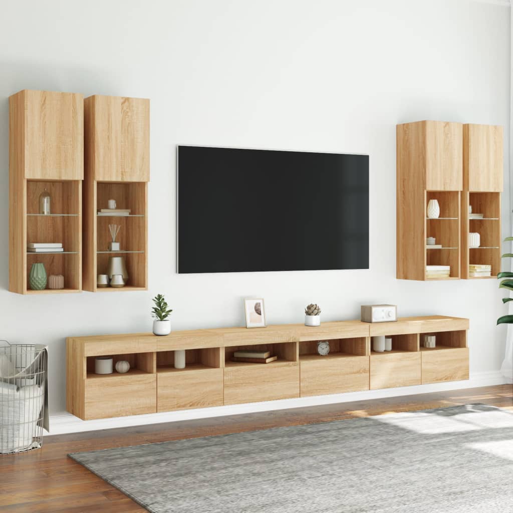 Ensemble de meubles TV muraux 7pcs et lumières LED chêne sonoma - XIOS