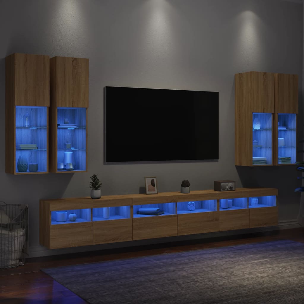 Ensemble de meubles TV muraux 7pcs et lumières LED chêne sonoma - XIOS