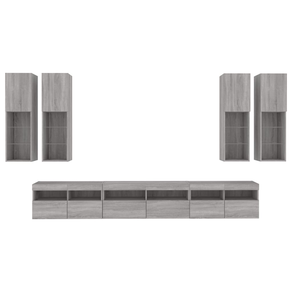 Ensemble de meubles TV muraux 7 pcs et lumières LED sonoma gris