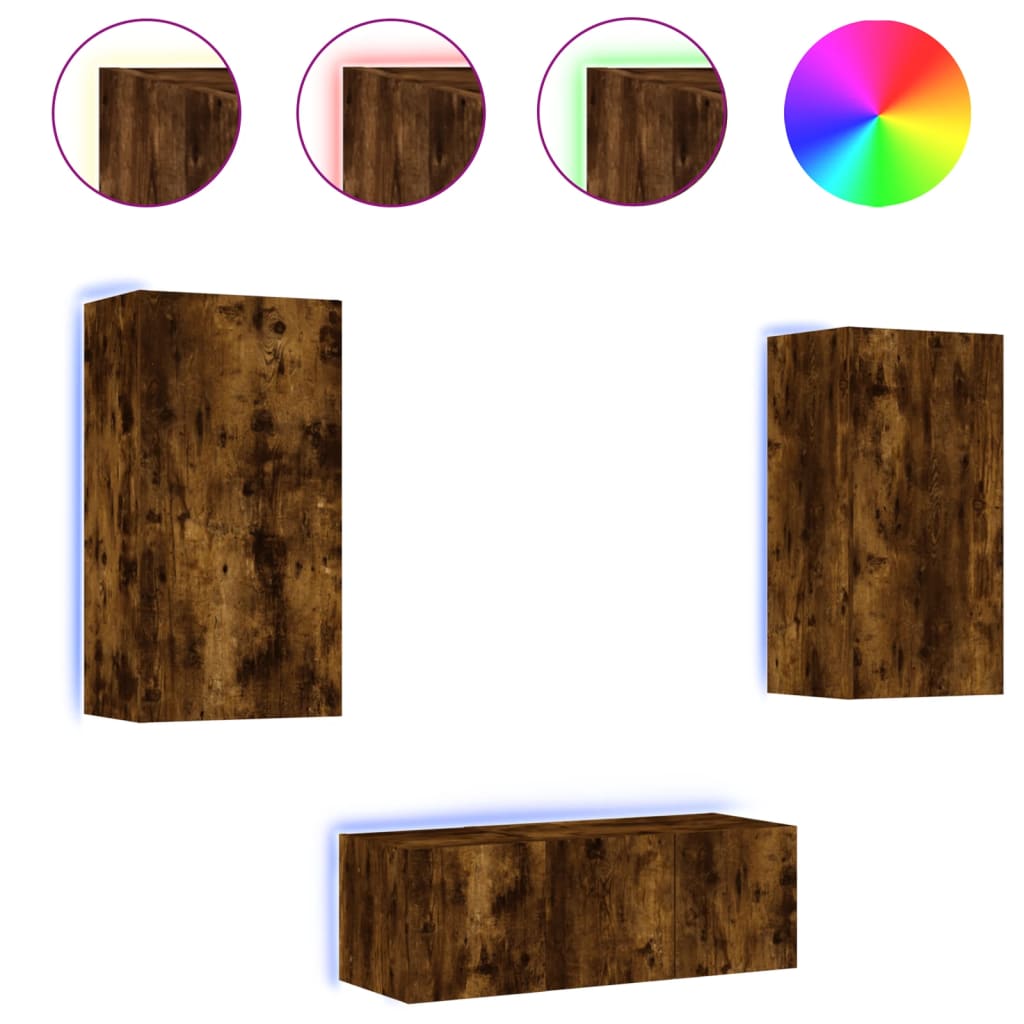 Unités murales TV avec LED 4 pcs chêne fumé bois d'ingénierie - XIOS