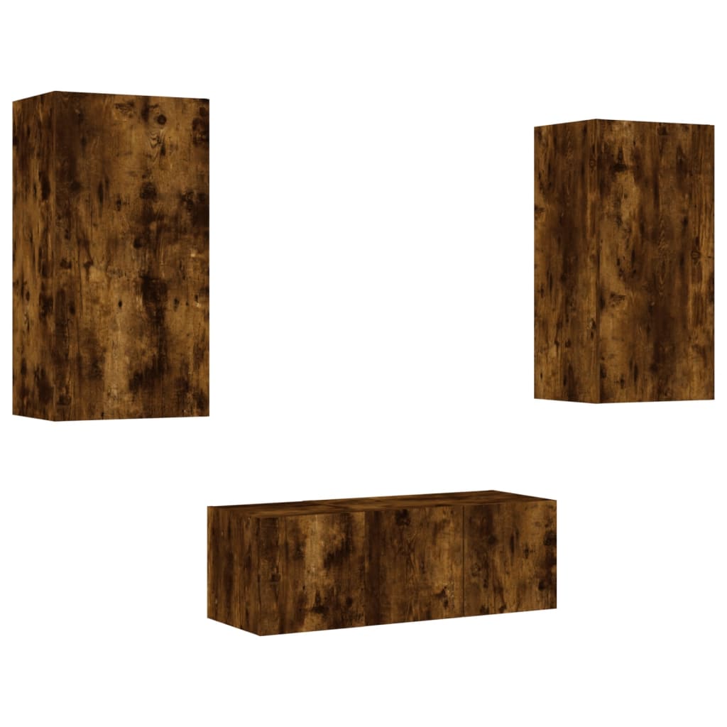 Unités murales TV avec LED 4 pcs chêne fumé bois d'ingénierie - XIOS