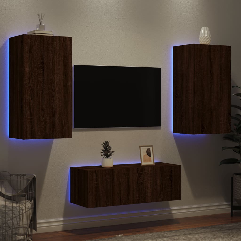 Unités murales TV avec LED 4 pcs chêne marron bois d'ingénierie - XIOS