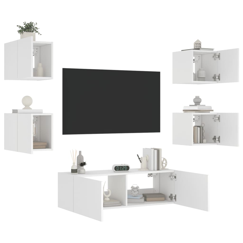 Meuble TV muraux 5 pcs avec lumières LED blanc - XIOS