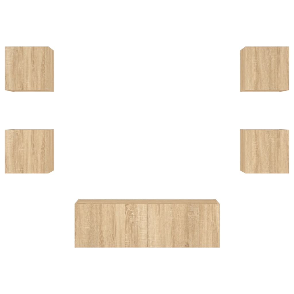 Meuble TV muraux 5 pcs avec lumières LED chêne sonoma - XIOS