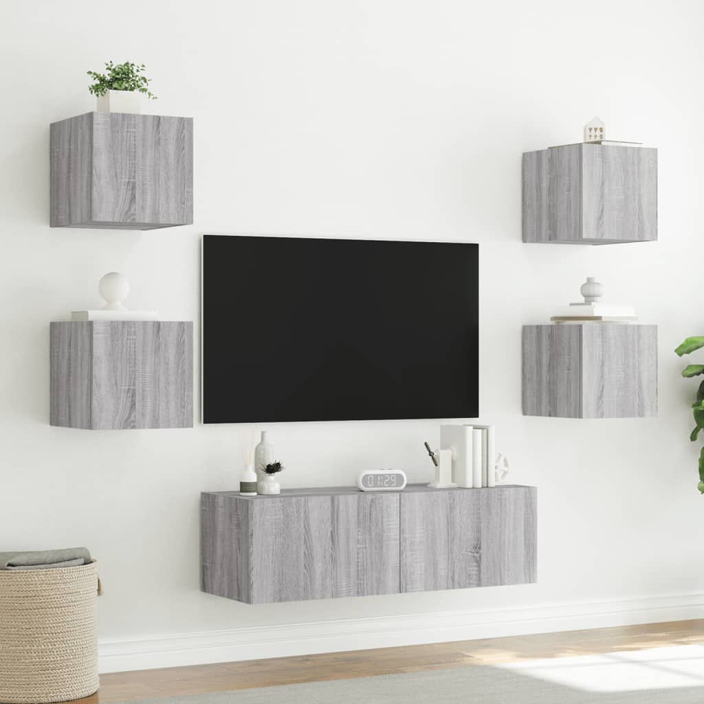 Meuble TV muraux 5 pcs avec lumières LED sonoma gris - XIOS