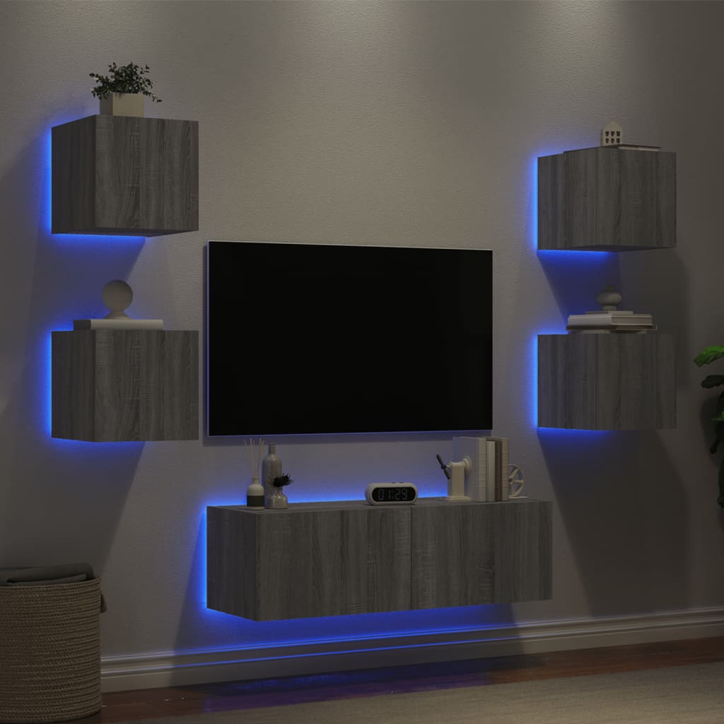 Meuble TV muraux 5 pcs avec lumières LED sonoma gris - XIOS