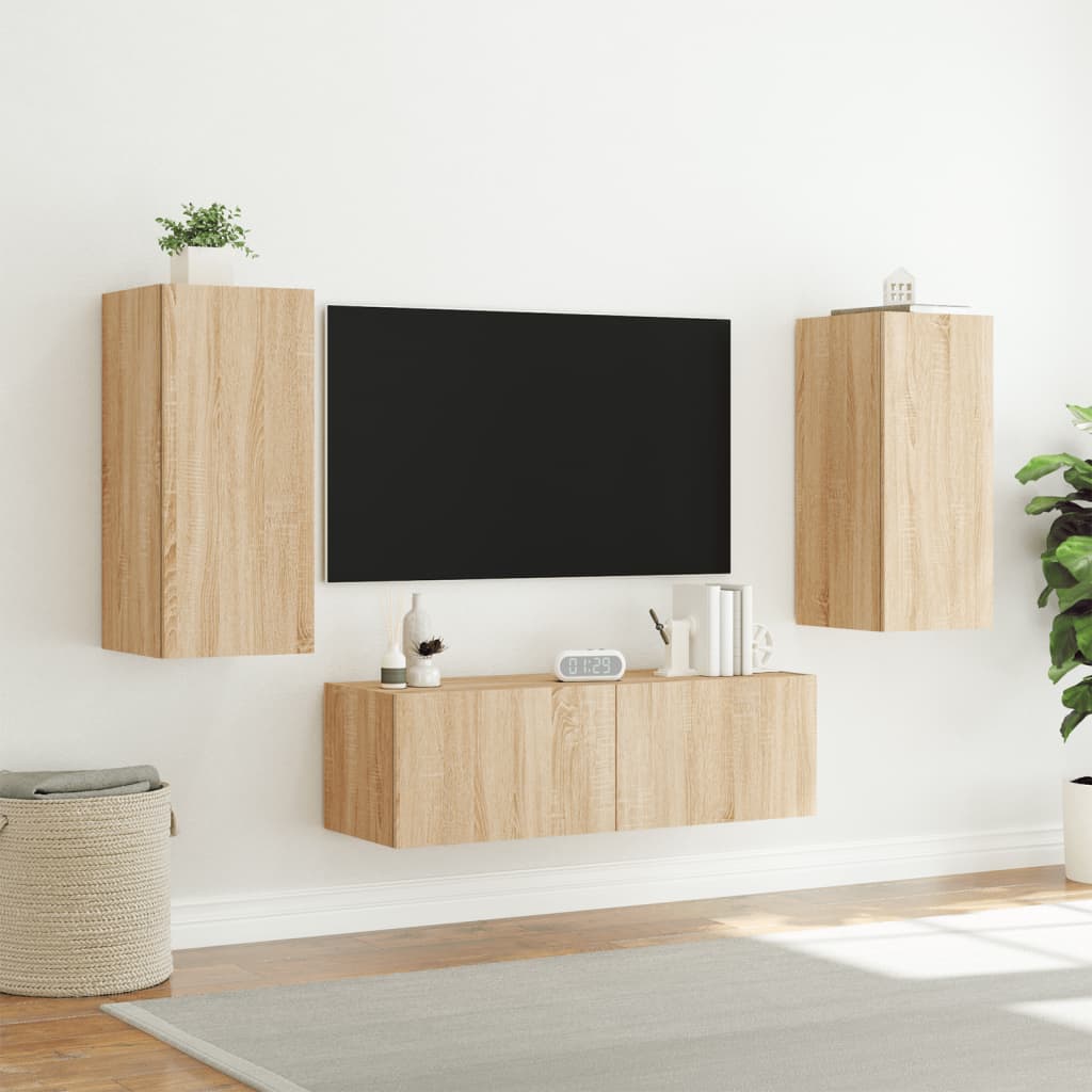 Meuble TV muraux 3 pcs avec lumières LED chêne sonoma - XIOS