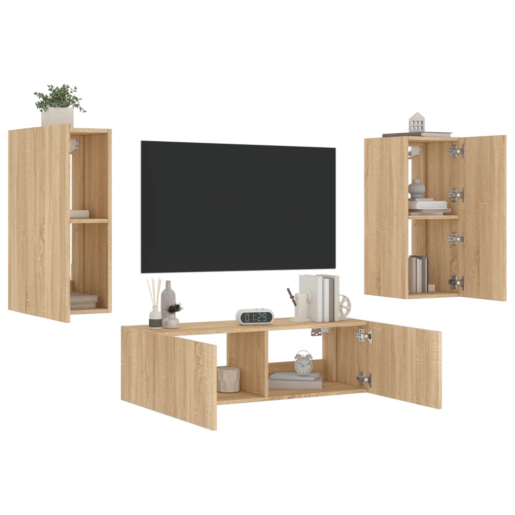 Meuble TV muraux 3 pcs avec lumières LED chêne sonoma - XIOS