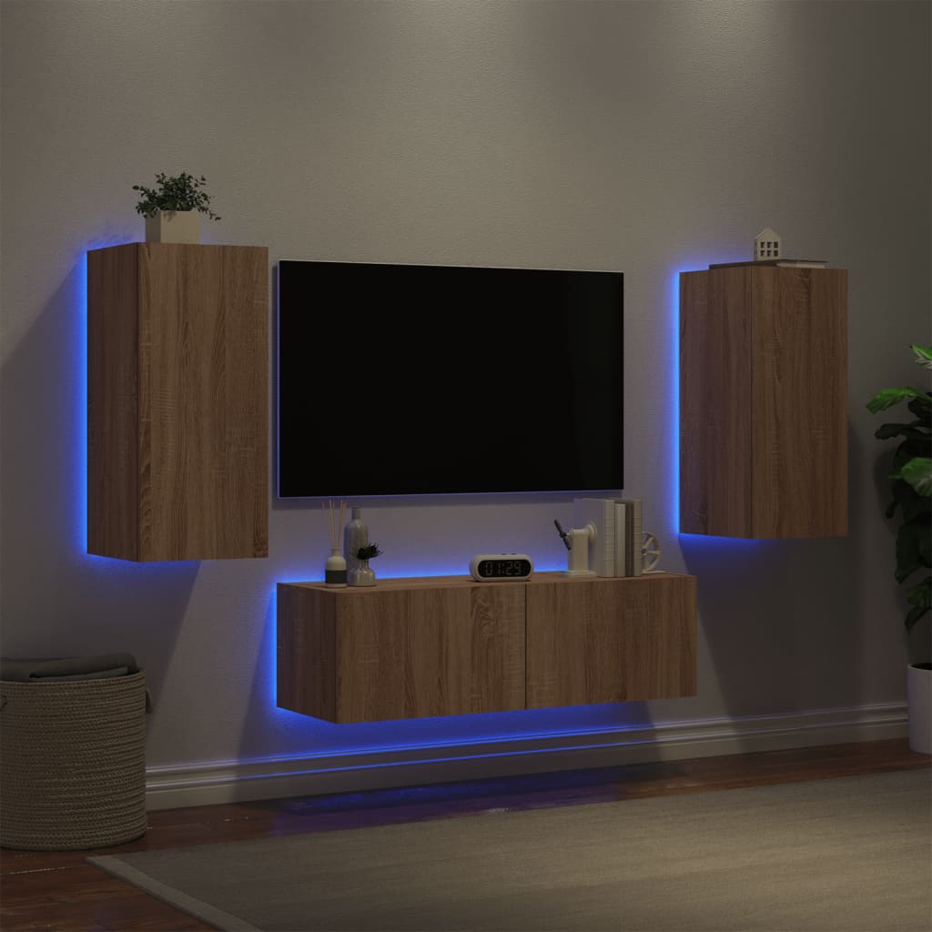 Meuble TV muraux 3 pcs avec lumières LED chêne sonoma - XIOS