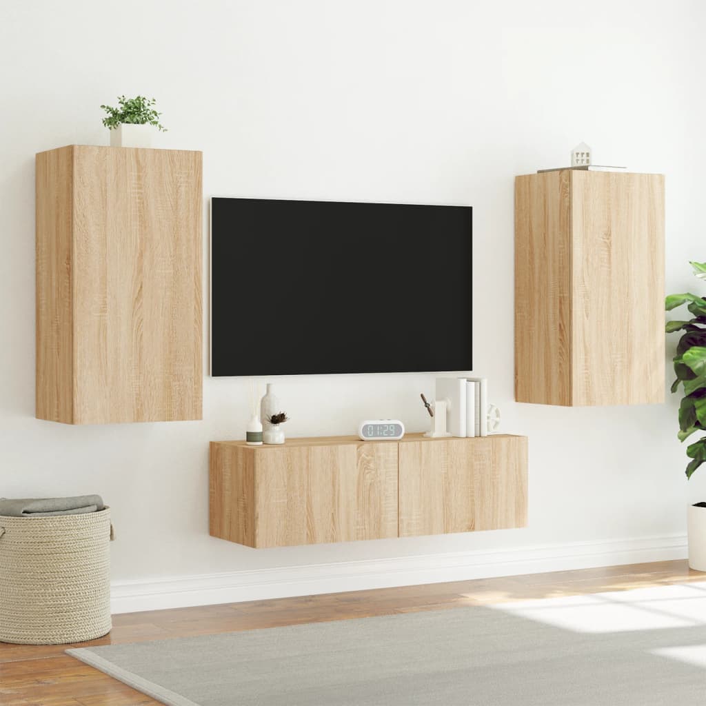 Meuble TV muraux 3 pcs avec lumières LED chêne sonoma - XIOS