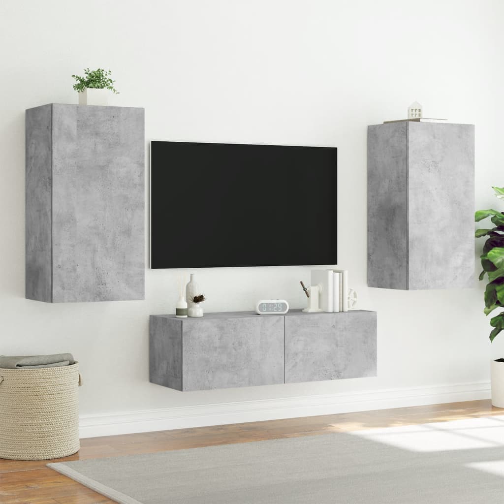 Meuble TV muraux 3 pcs avec lumières LED gris béton - XIOS