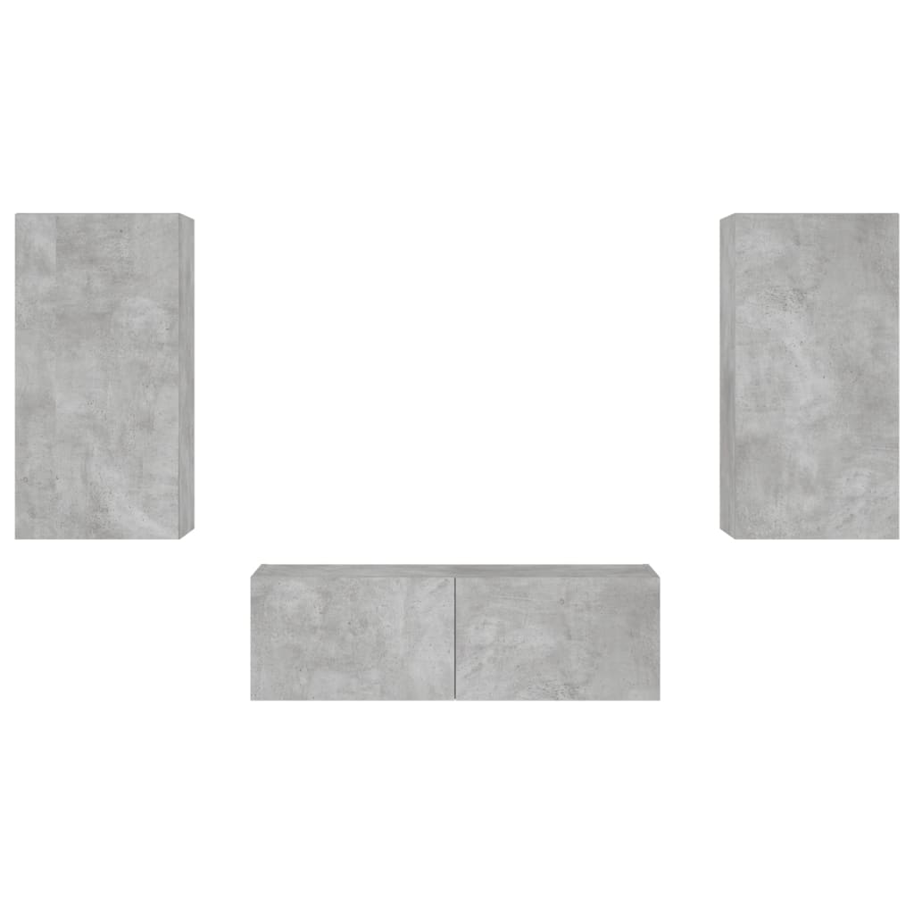 Meuble TV muraux 3 pcs avec lumières LED gris béton - XIOS