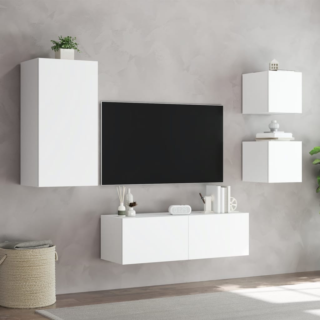Meuble TV muraux 4 pcs avec lumières LED blanc - XIOS