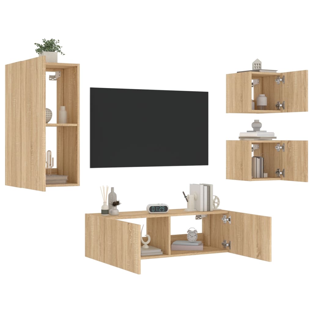 Meuble TV muraux 4 pcs avec lumières LED chêne sonoma - XIOS