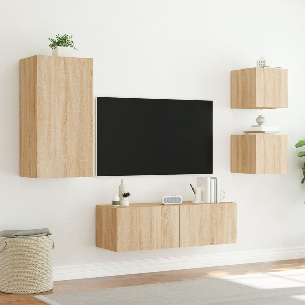 Meuble TV muraux 4 pcs avec lumières LED chêne sonoma - XIOS