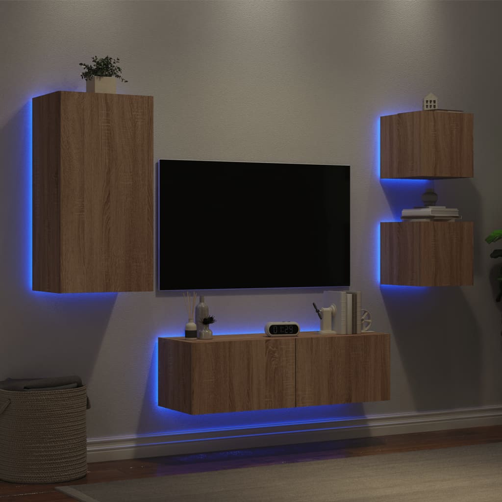 Meuble TV muraux 4 pcs avec lumières LED chêne sonoma - XIOS
