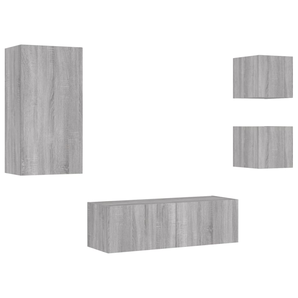 Meuble TV muraux 4 pcs avec lumières LED sonoma gris - XIOS
