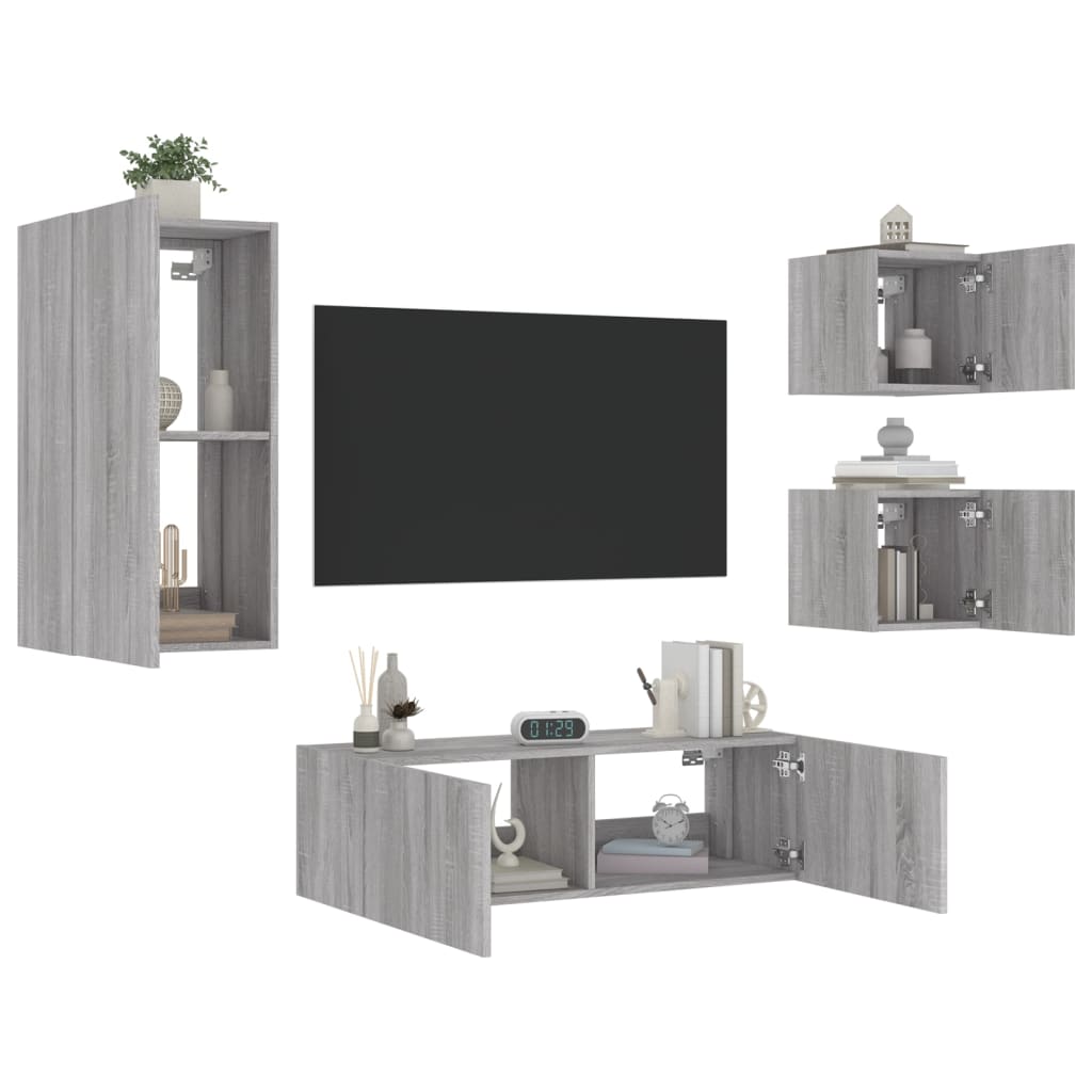Meuble TV muraux 4 pcs avec lumières LED sonoma gris - XIOS