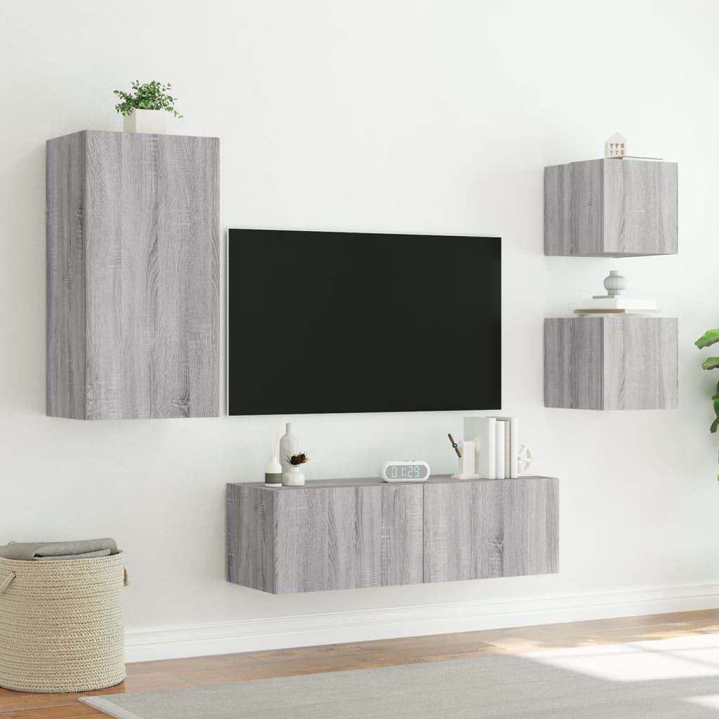 Meuble TV muraux 4 pcs avec lumières LED sonoma gris - XIOS