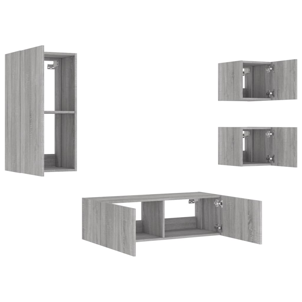 Meuble TV muraux 4 pcs avec lumières LED sonoma gris - XIOS