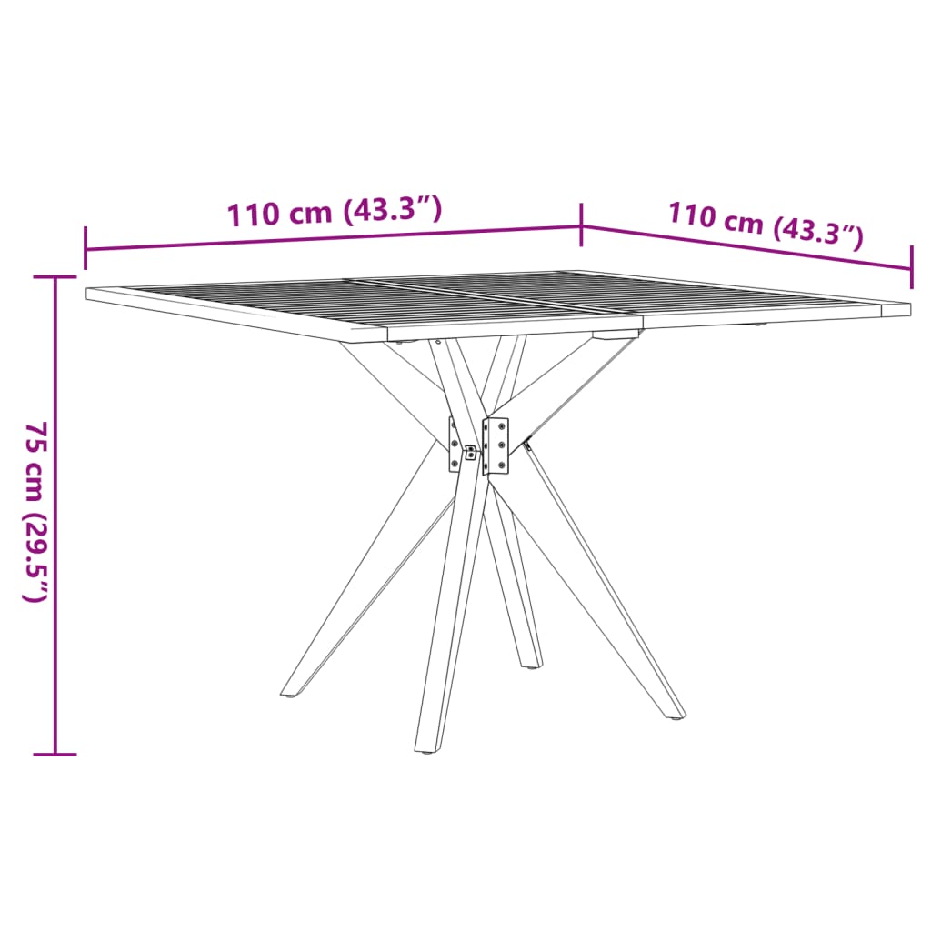 Table de jardin carrée 110x110x75 cm bois d'acacia solide Tables de jardin vidaXL