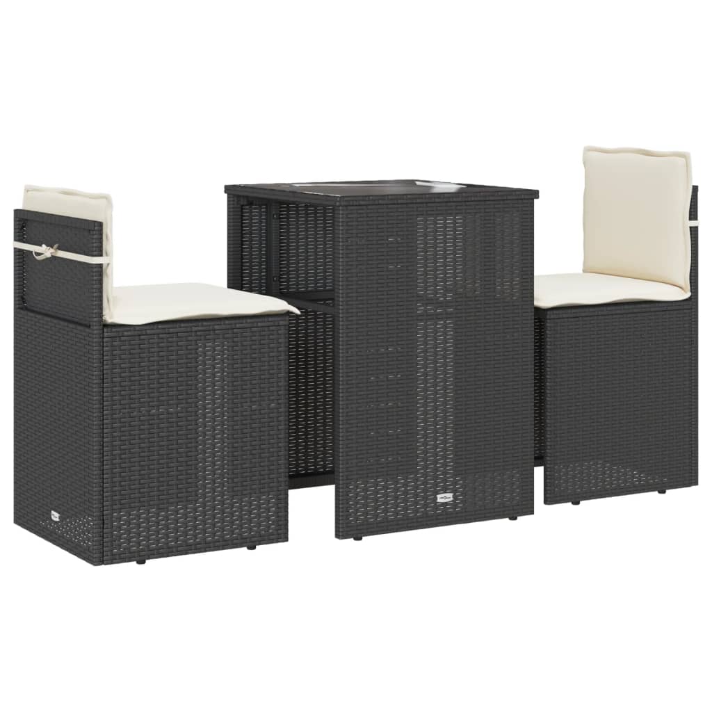 Ensemble de bistro 3 pcs avec coussins noir résine tressée - XIOS