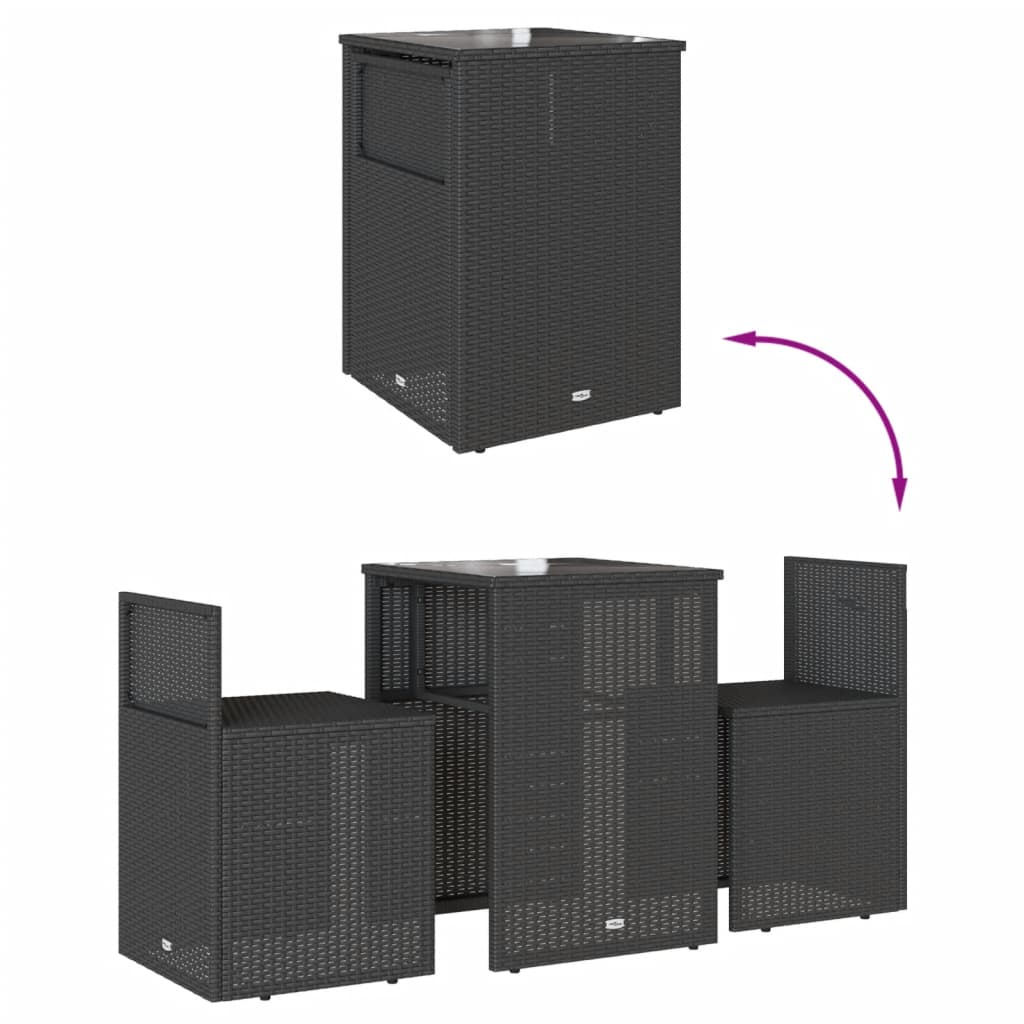 Ensemble de bistro 3 pcs avec coussins noir résine tressée - XIOS