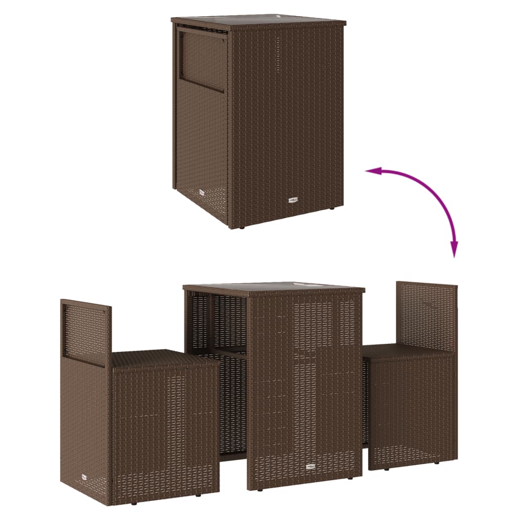 Ensemble de bistro 3 pcs avec coussins marron résine tressée - XIOS