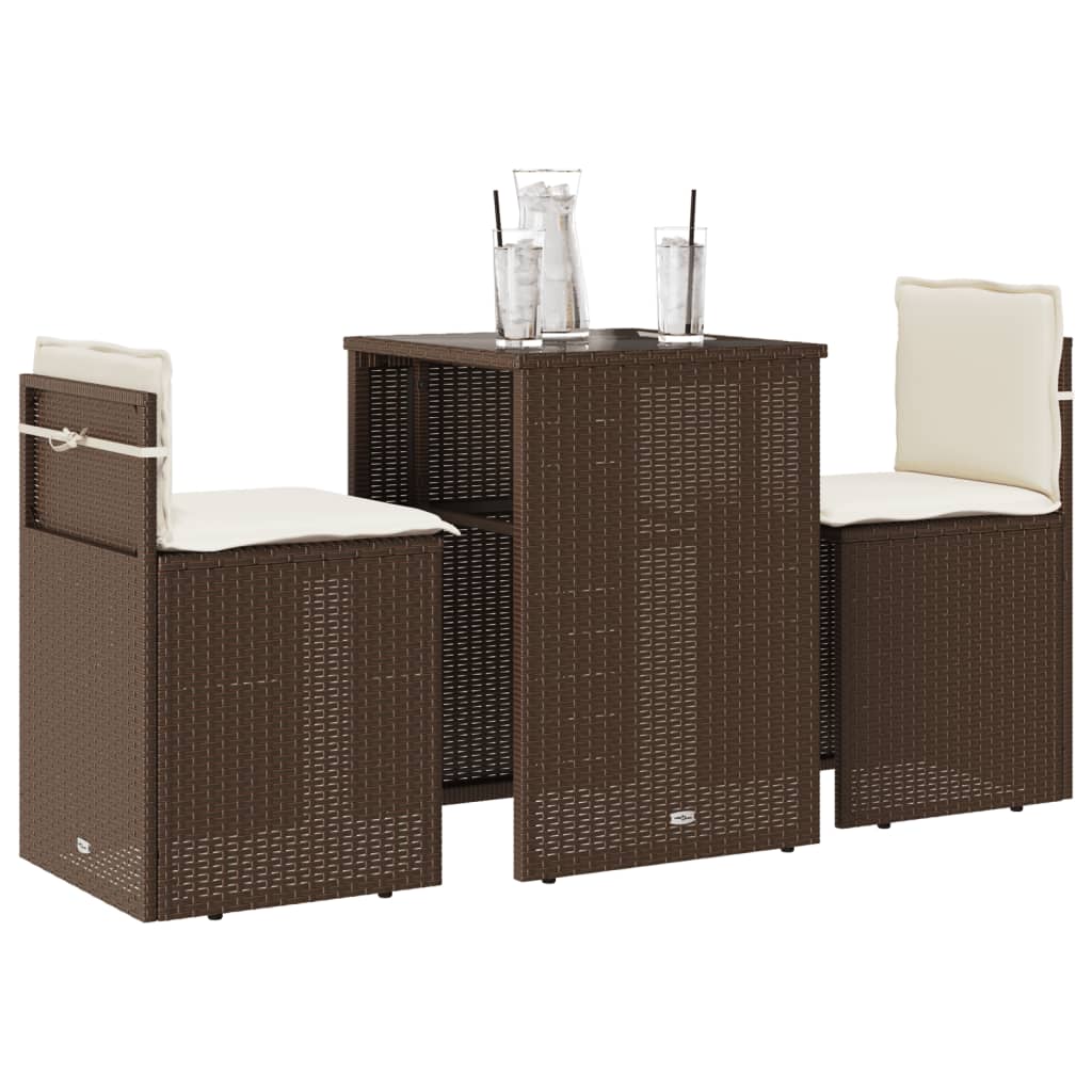 Ensemble de bistro 3 pcs avec coussins marron résine tressée - XIOS