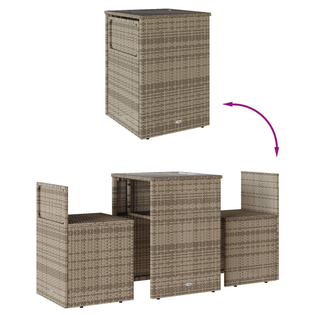Ensemble de bistro 3 pcs avec coussins gris résine tressée - XIOS
