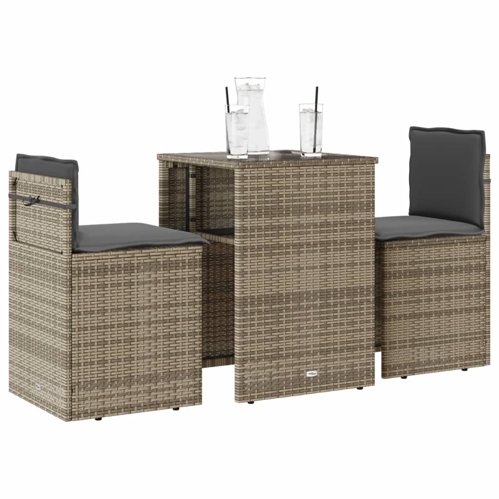 Ensemble de bistro 3 pcs avec coussins gris résine tressée - XIOS