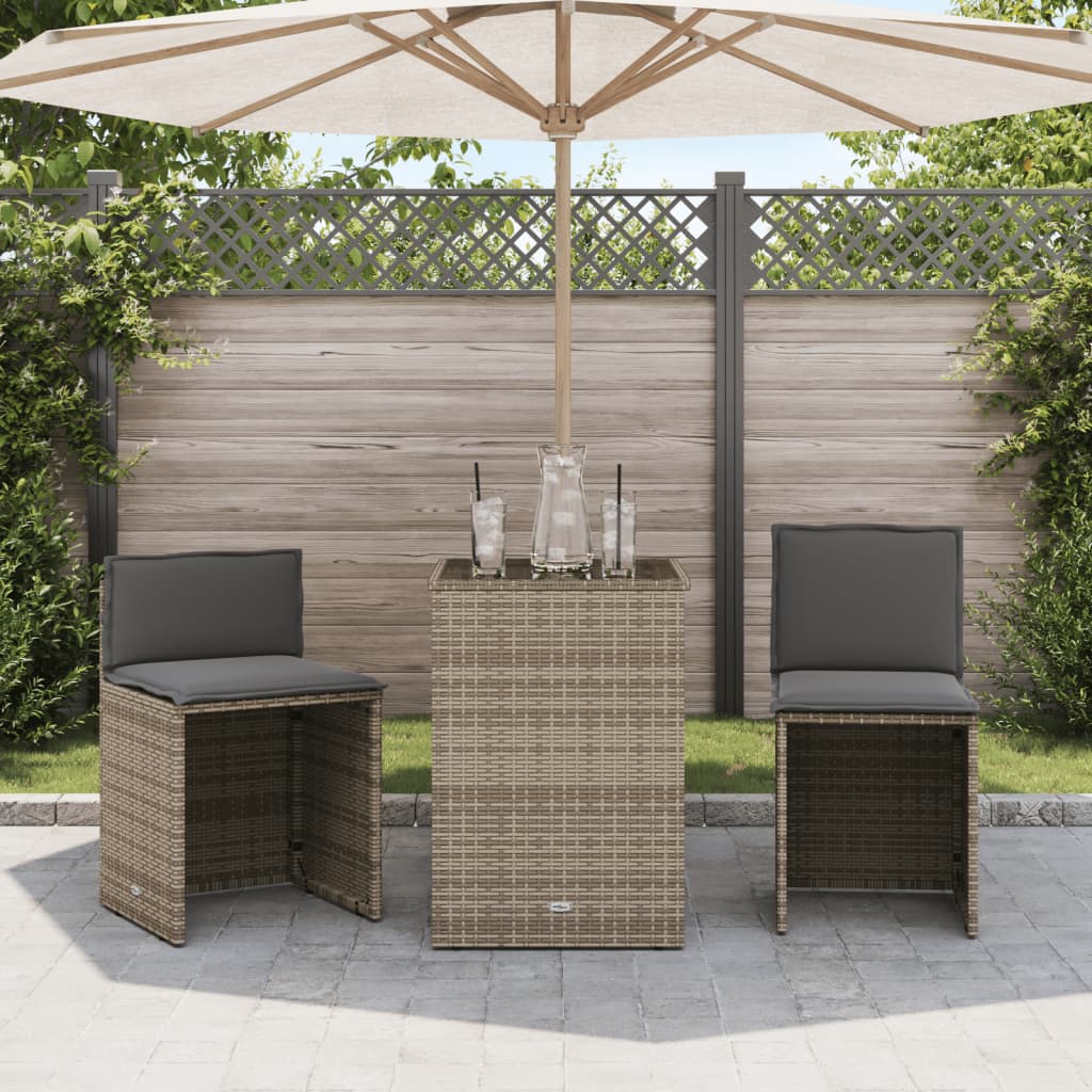 Ensemble de bistro 3 pcs avec coussins beige résine tressée - XIOS