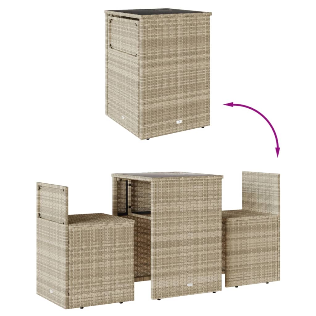 Ensemble de bistro 3 pcs et coussins gris clair résine tressée - XIOS
