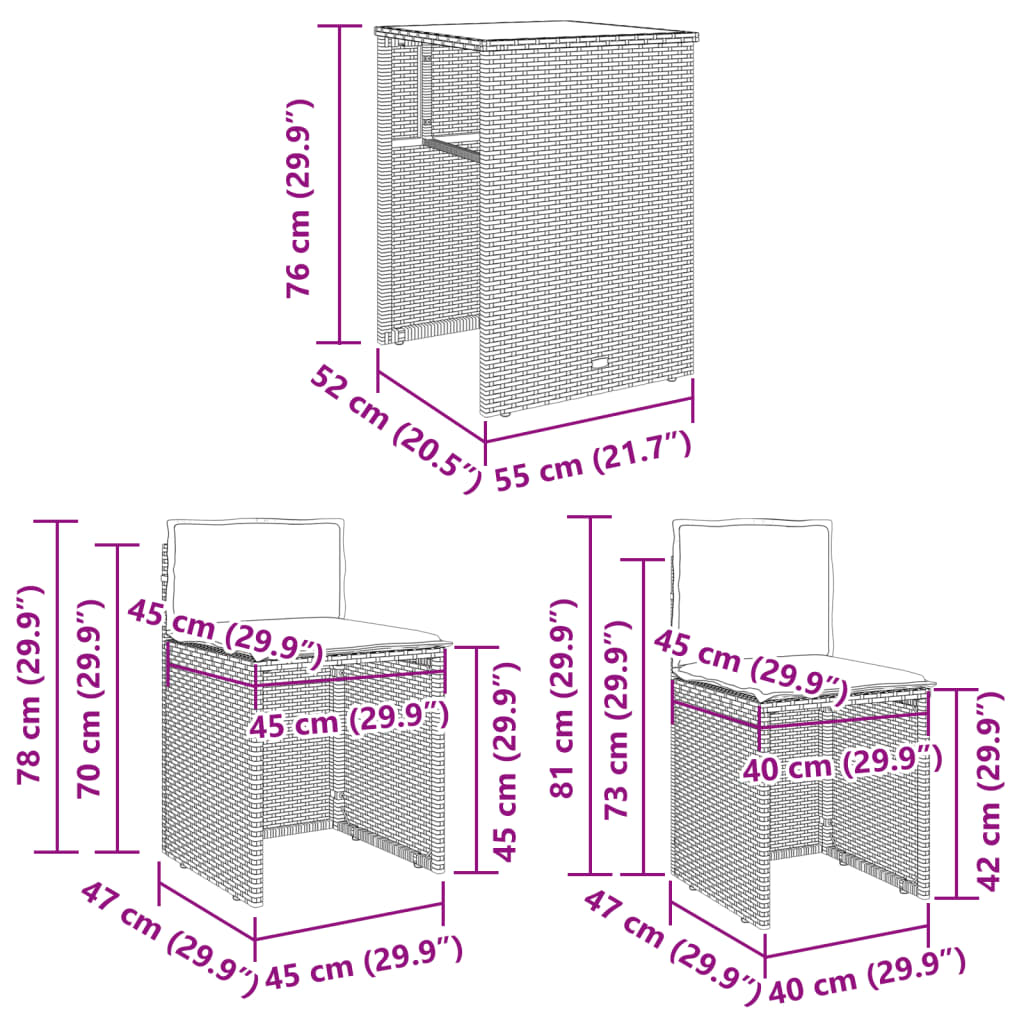 Ensemble de bistro 3 pcs et coussins gris clair résine tressée - XIOS