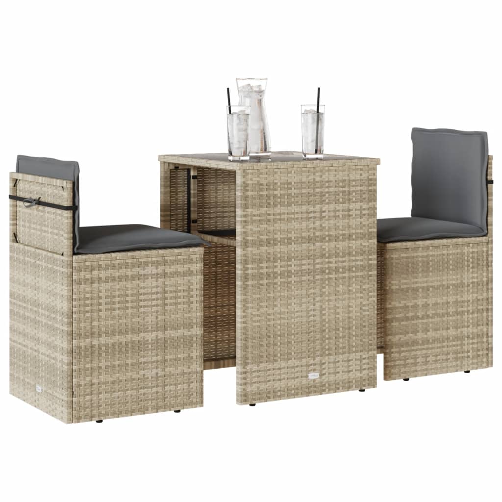 Ensemble de bistro 3 pcs et coussins gris clair résine tressée - XIOS