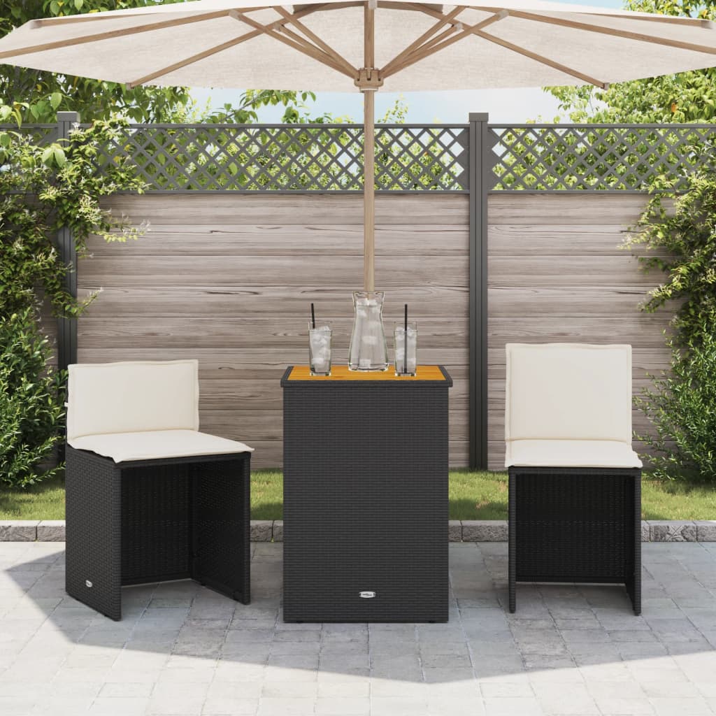 Ensemble de bistro 3 pcs avec coussins noir résine tressée - XIOS
