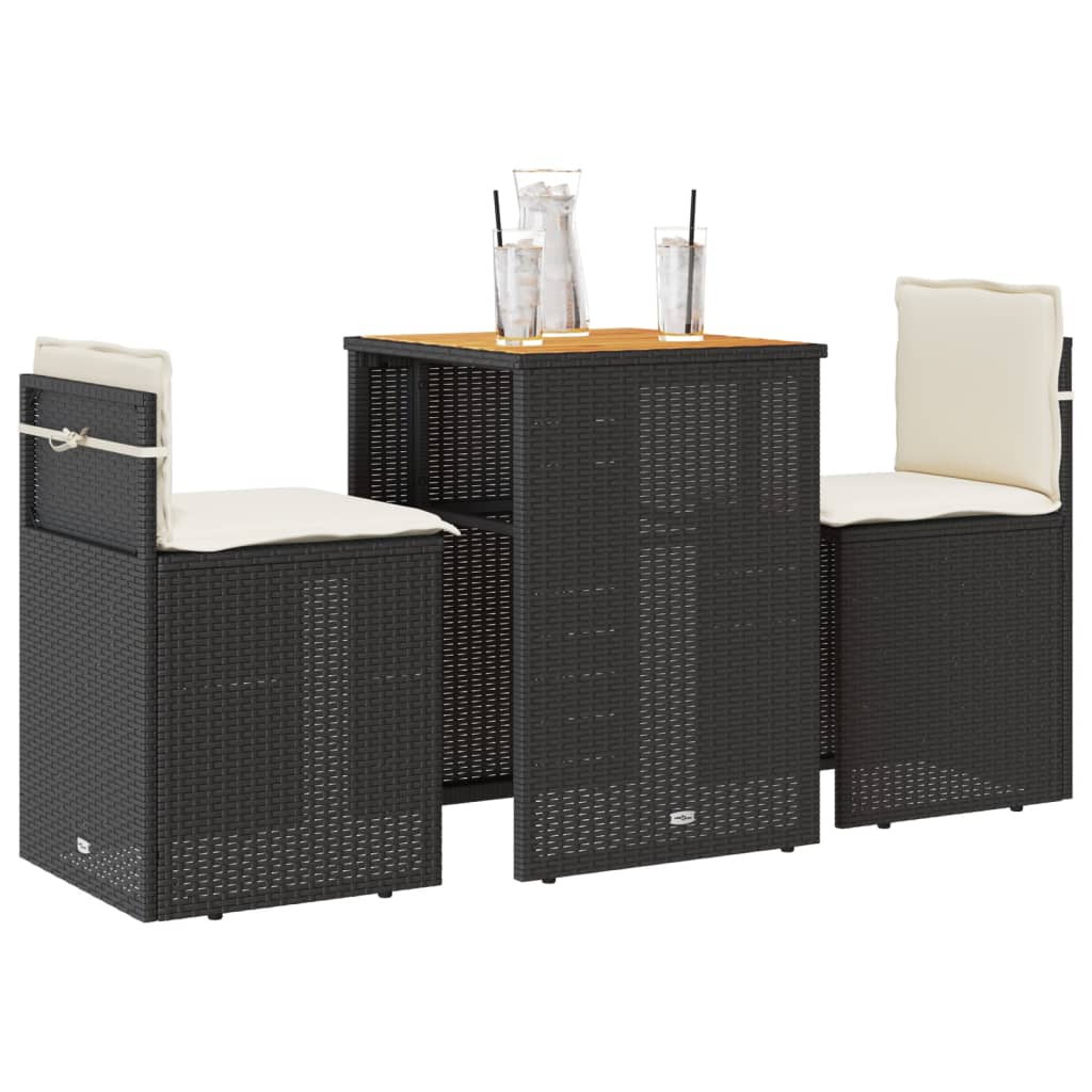 Ensemble de bistro 3 pcs avec coussins noir résine tressée - XIOS