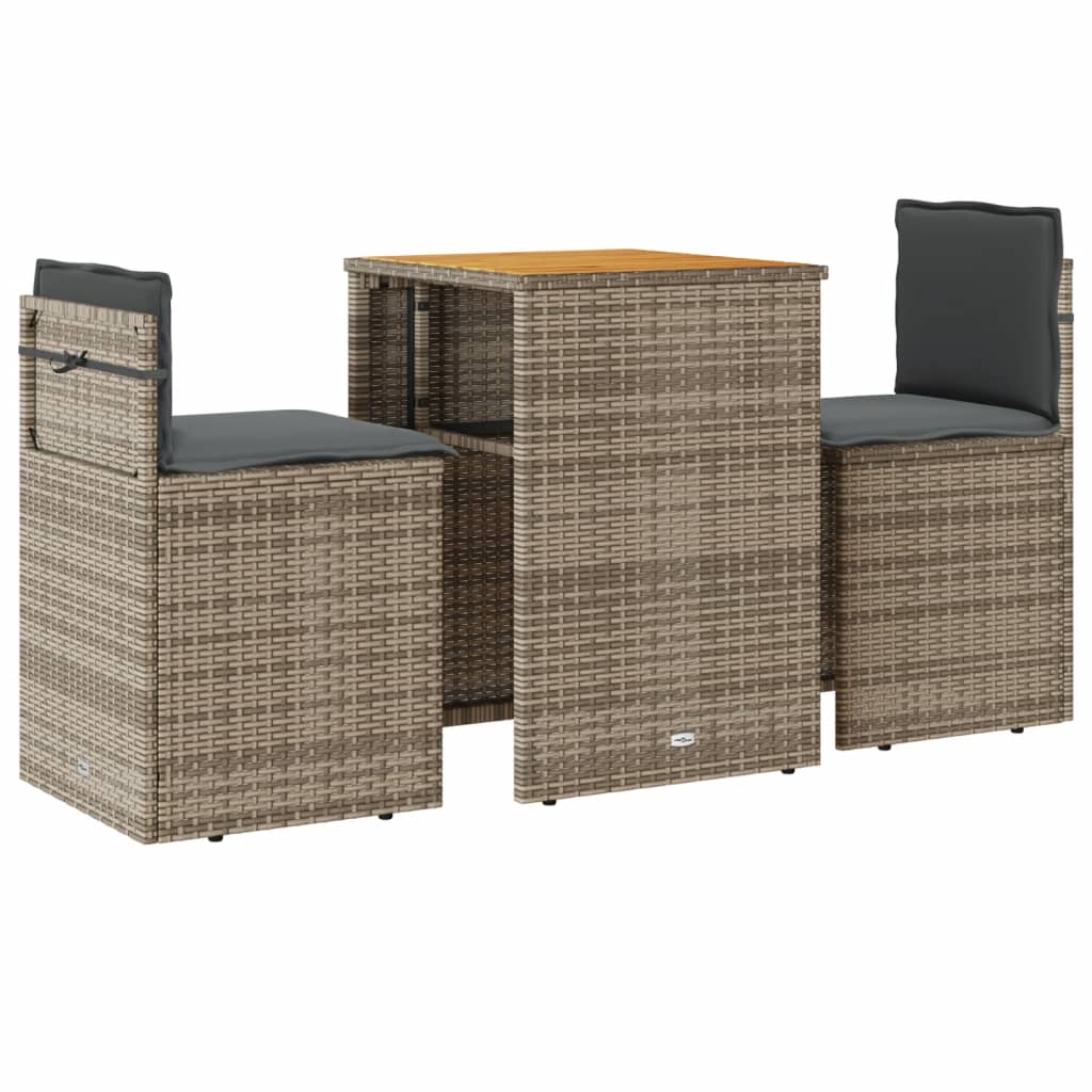Ensemble de bistro 3 pcs avec coussins gris résine tressée - XIOS