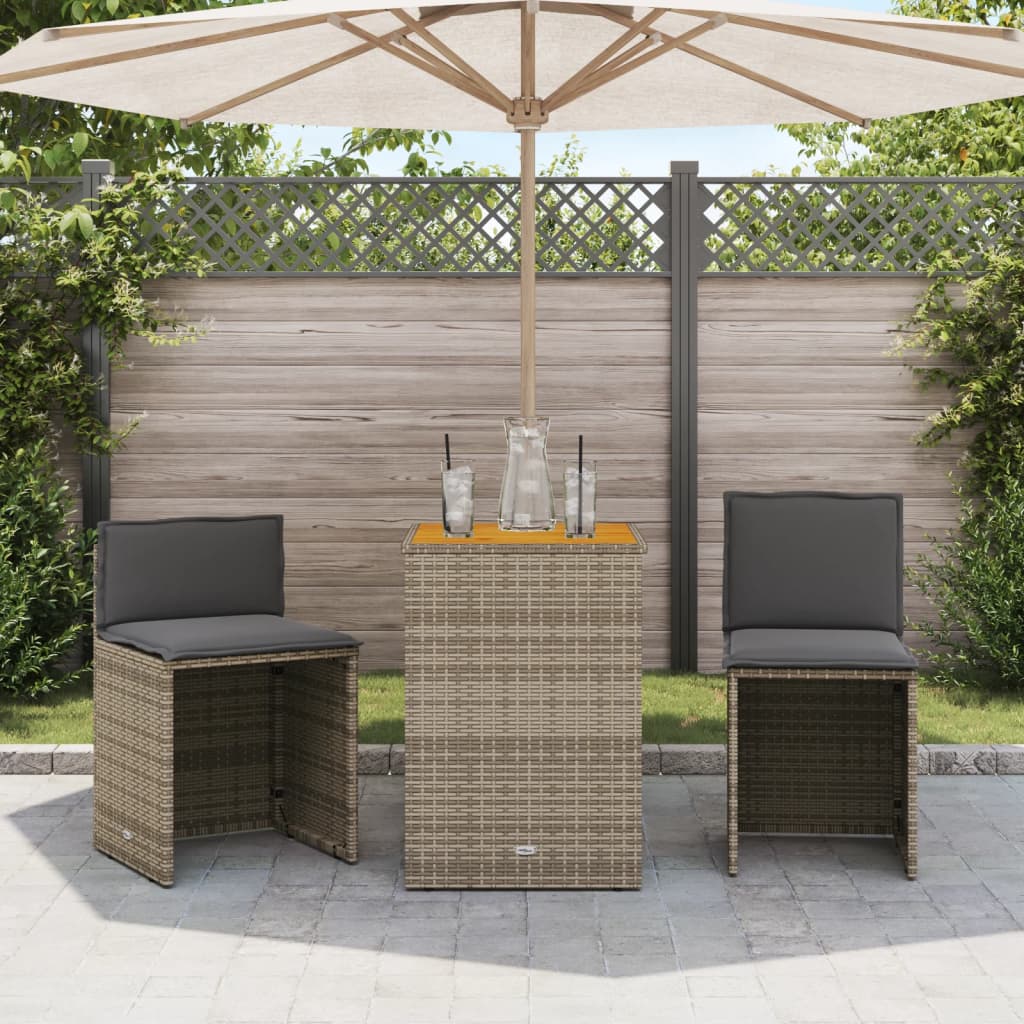 Ensemble de bistro 3 pcs avec coussins gris résine tressée - XIOS