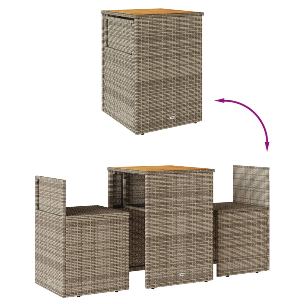 Ensemble de bistro 3 pcs avec coussins gris résine tressée - XIOS