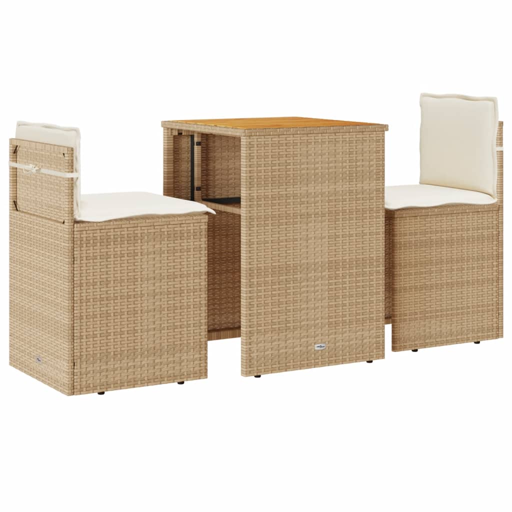 Ensemble de bistro 3 pcs avec coussins beige résine tressée - XIOS