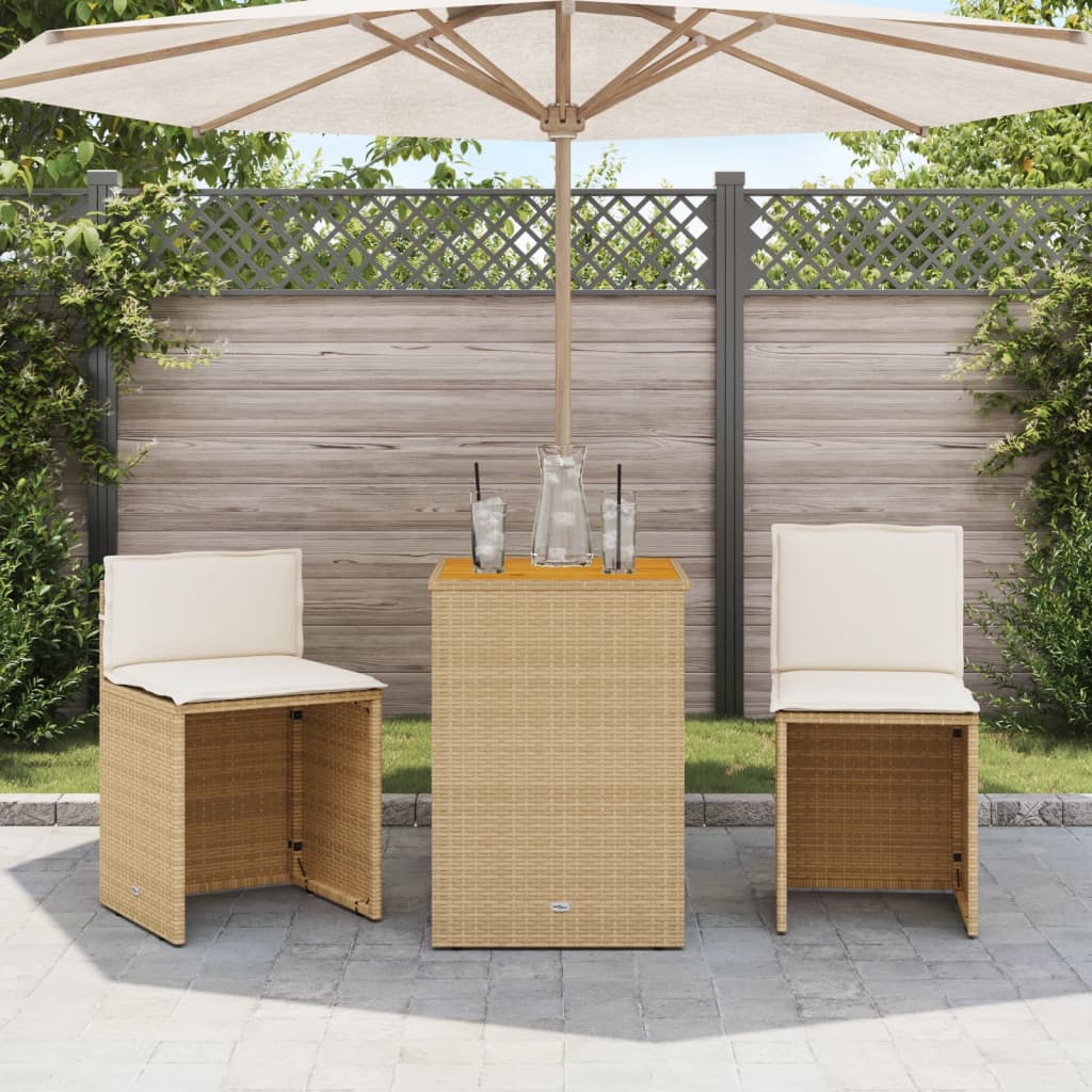 Ensemble de bistro 3 pcs avec coussins beige résine tressée - XIOS