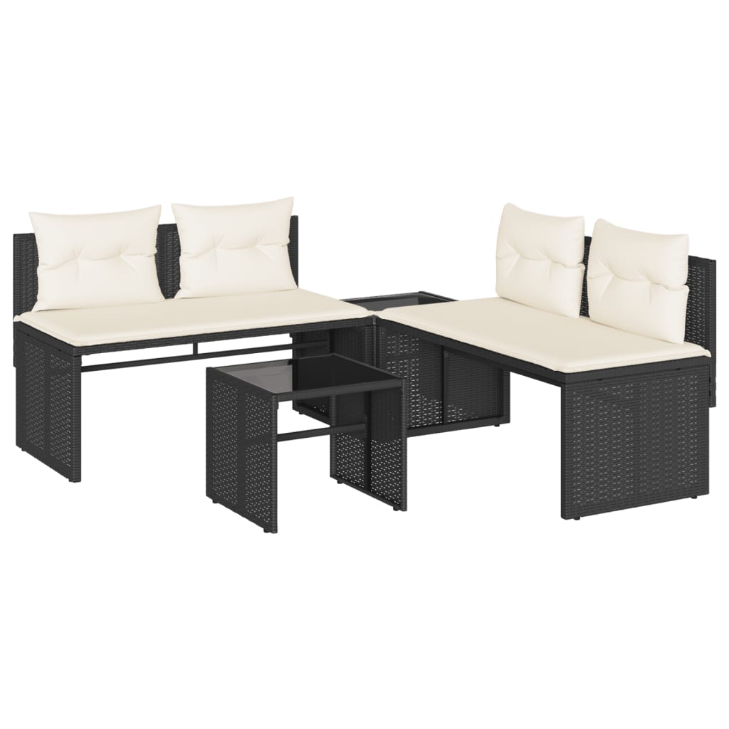 Salon de jardin 4 pcs avec coussins noir résine tressée Salons de jardin vidaXL